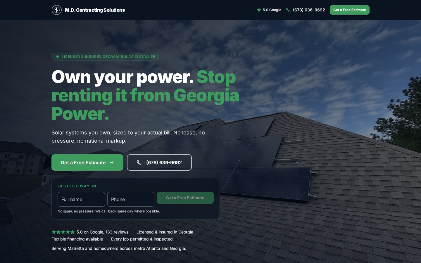 Website built for M.D. Contracting Solutions
