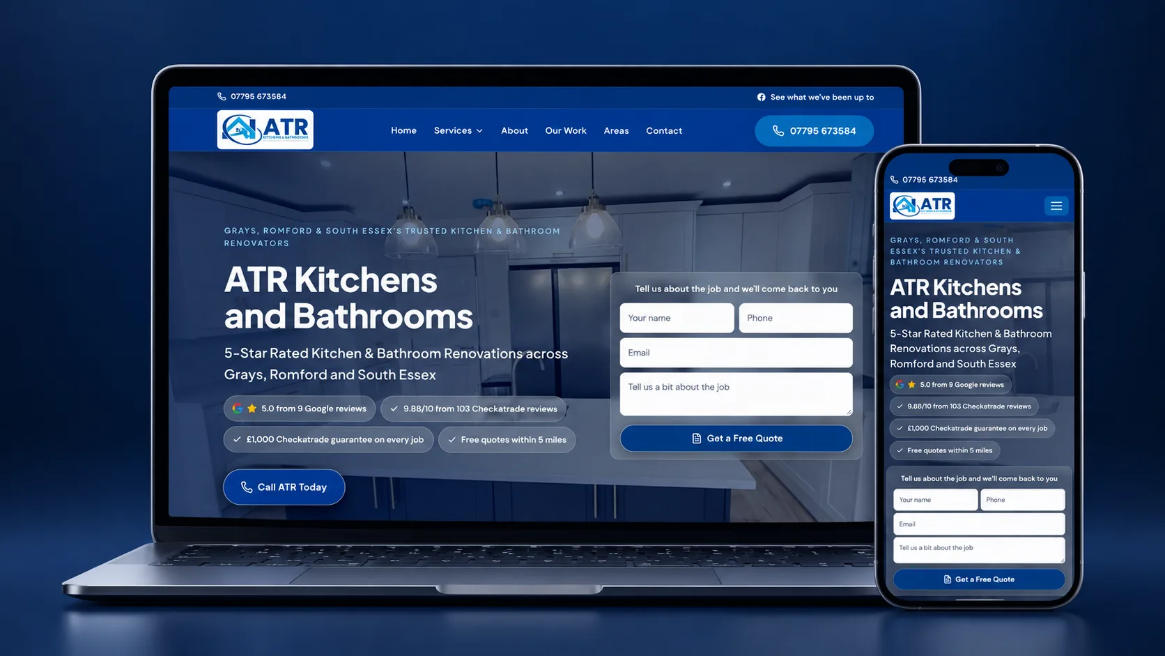 Website built by Agass Marketing Solutions for ATR Kitchens and Bathrooms in Grays, Essex