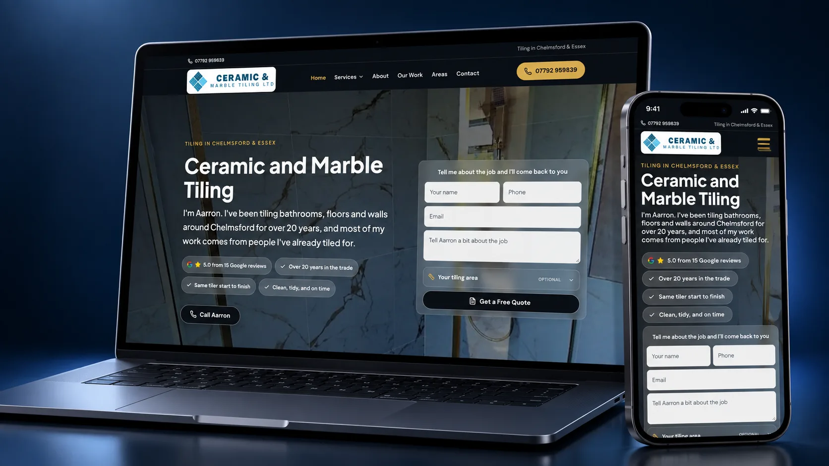 Website built by Agass Marketing Solutions for Ceramic and Marble Tiling in Chelmsford, Essex