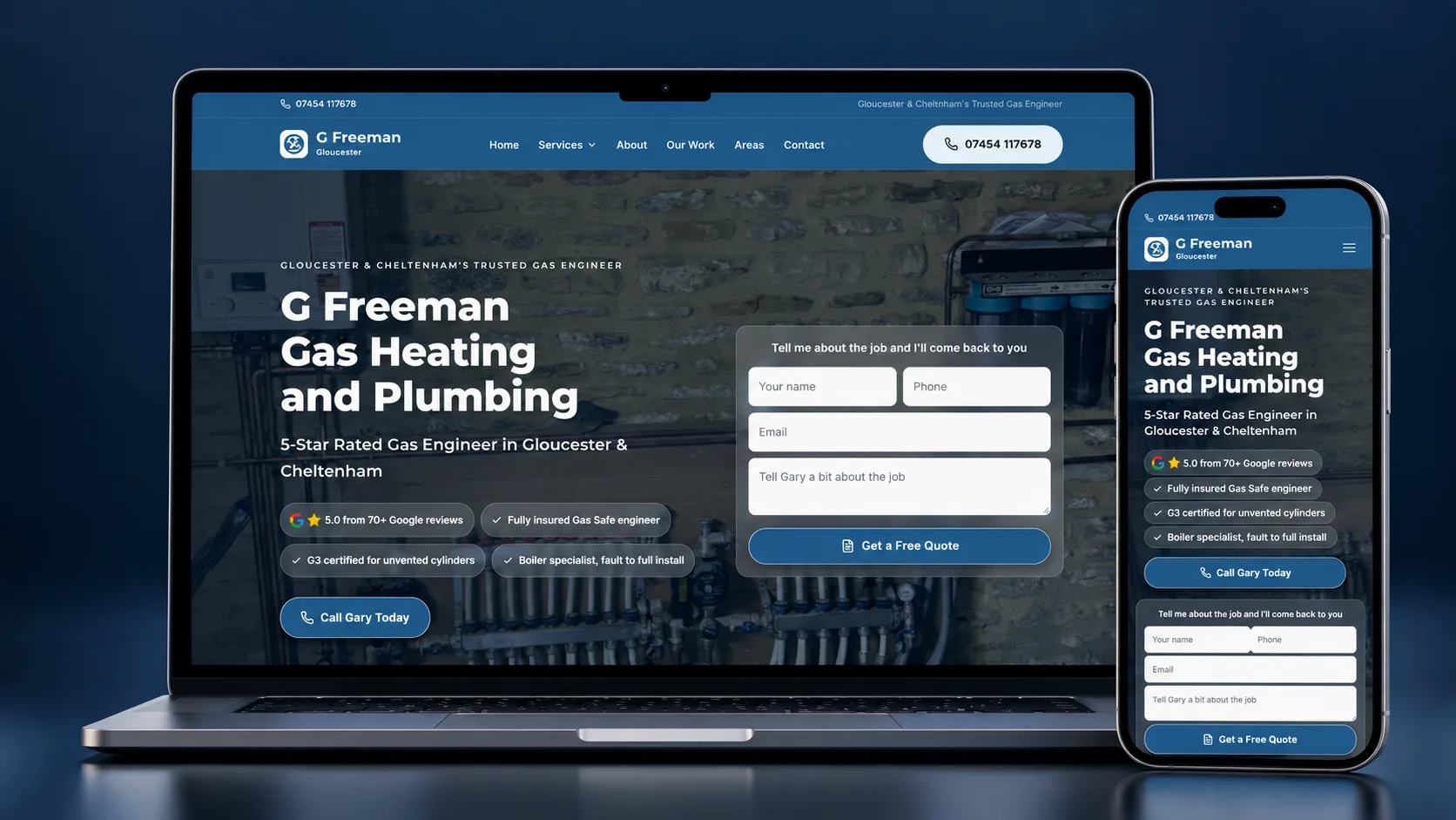 Website built by Agass Marketing Solutions for G Freeman Gas Heating and Plumbing, Gloucester