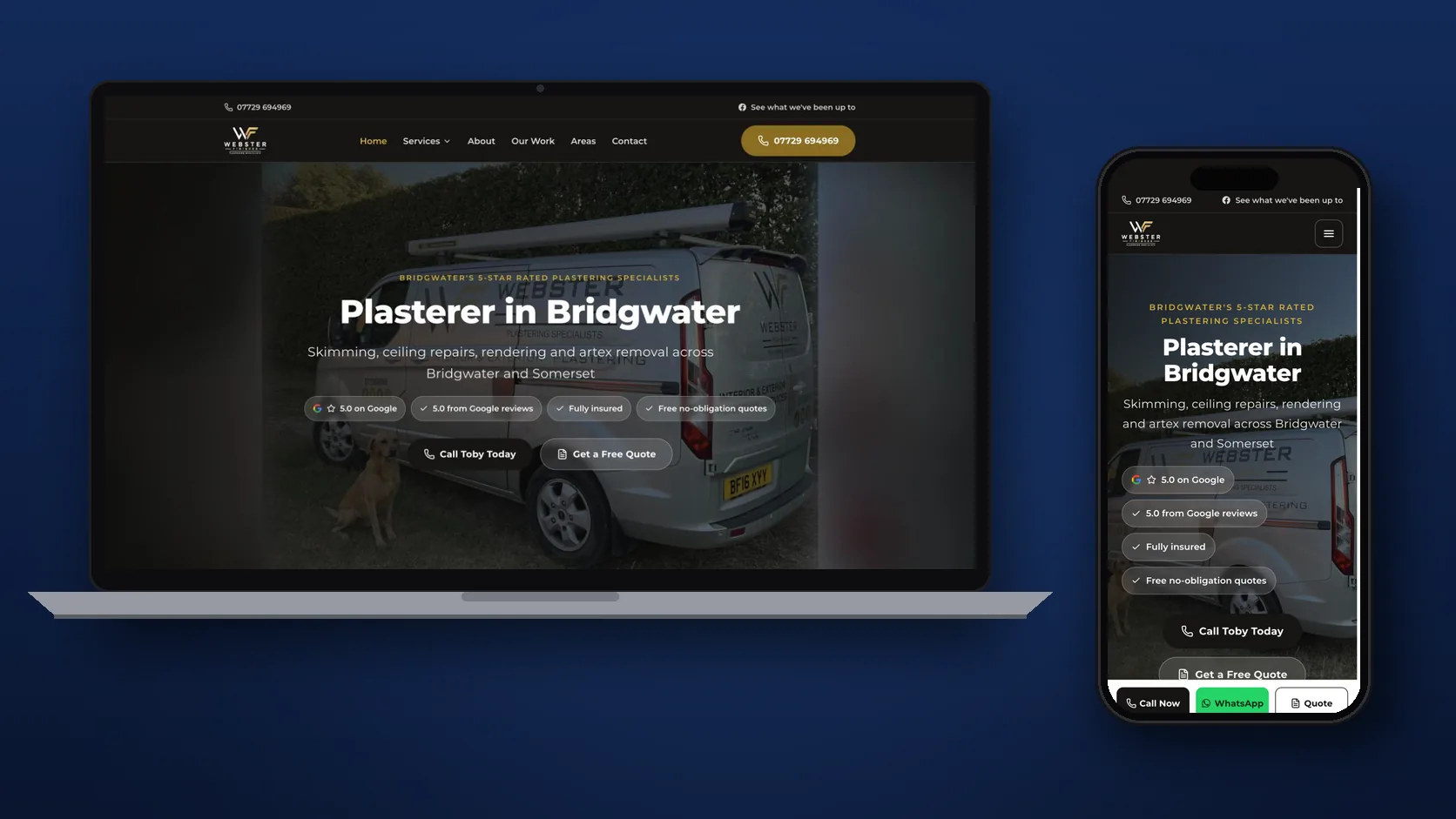 Website built by Agass Marketing Solutions for Webster Finishes, plasterers in Bridgwater